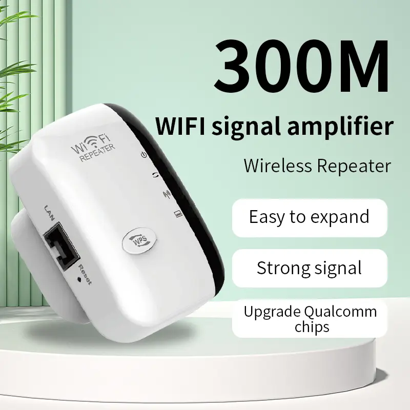 WiFi Range Extender WiFi Signal Booster Wireless Signal Amplifier 2.4GHz 300Mbps Band up to Internet Range Booster with Integrated Antennas LAN Port White