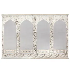 Wide 4 Person Masjid Islamic Prayer Rug - Serenity Garden Stone Grey