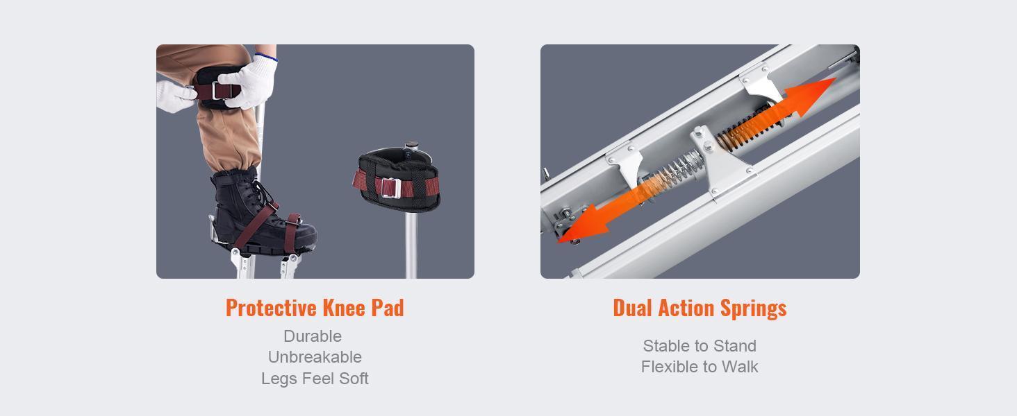 VEVOR Drywall Stilts, 18''-30'' Adjustable Aluminum Tool Stilts with Protective Knee Pads, Durable and Non-slip Work Stilts for Sheetrock Painting, Walking, Taping, Silver