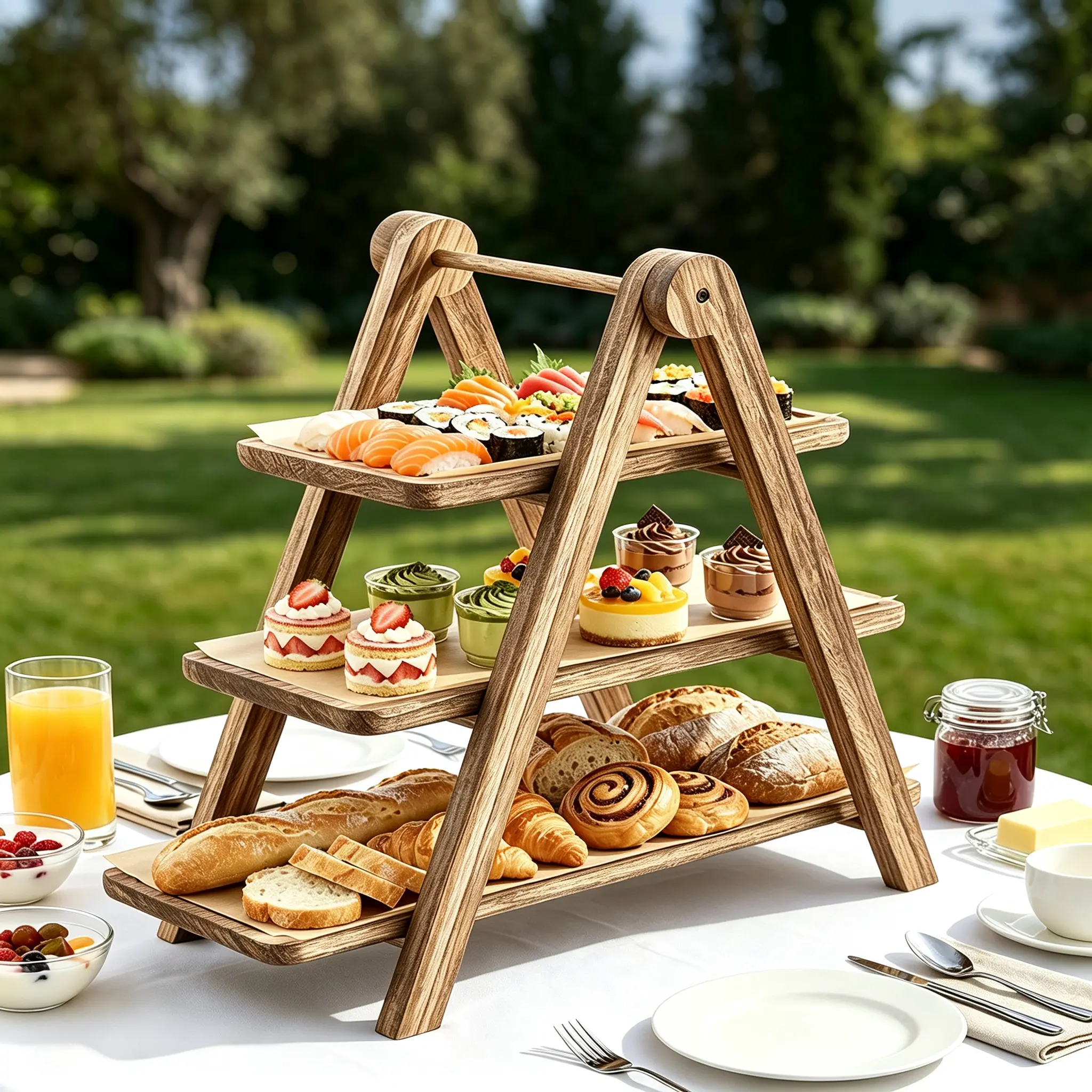 LOVEWE 3-Tier Wooden Serving Platter - Farmhouse Rectangular Decorations Organiser, Lightweight Sturdy Smooth Multi-Use Home Storage Holder Tray for Parties, Candles Displaying, Kitchen Counter