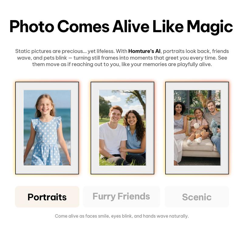 Homture Magic Frame, AI Photo Frame, Christmas Perfect Gift, World’s First Smart Photo Frame, AI Magic Frame for Old Photo Restoration, Cloud Storage & Instant Family Sharing