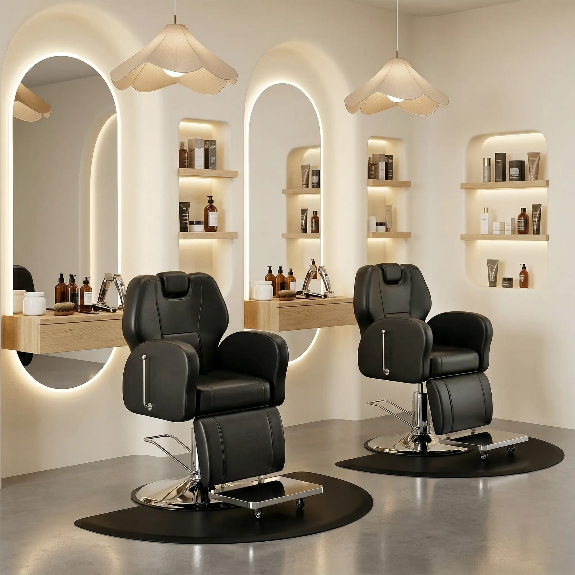 Baasha Premium Black Swivel Reclining Barber Hydraulic Pump Chair - Modern Salon Furniture, Salon Equipment, Soft Leather Upholstery, Waterproof, Adjustable Headrest for Braiding, Styling (Original Design), Barber Pumping Chair Original