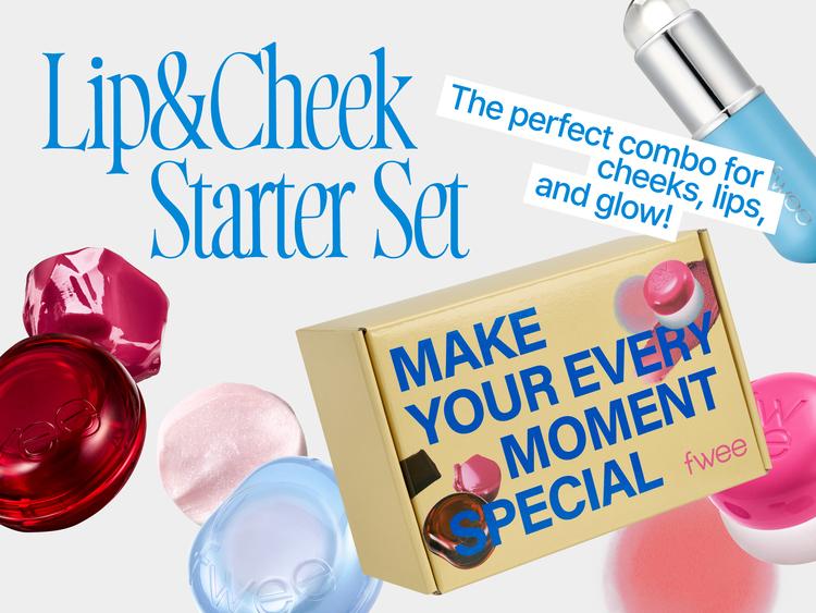 [Blush & Glow] fwee Lip & Cheek Starter Set | Soft Blur Cream Blush + Dewy Blush Duo with Multi Jelly Shimmer Balm + Mini Silicone Brush