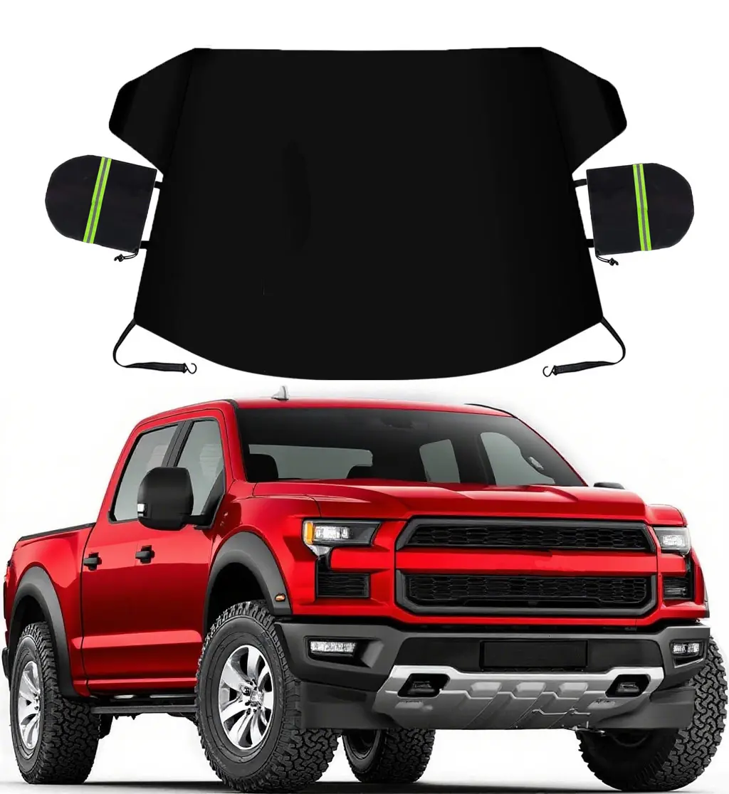 63"x47.2" Car Windshield Cover with Side Mirrors, Thick 600D Oxford Fabric & PVC Coating, Dust-proof, UV-proof, Stain-resistant, Bird Droppings-resistant, Waterproof, Standard Fit, Tool-free for SUVs, Trucks, Car Exterior Accessories, Car Accessories