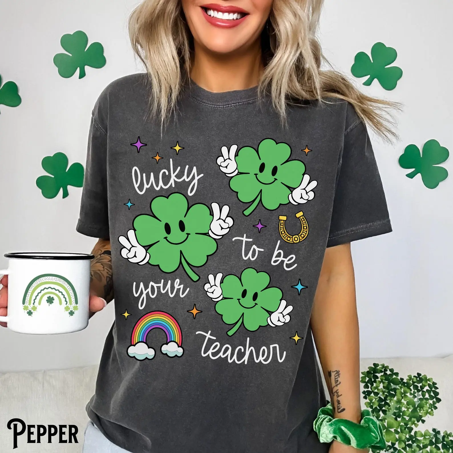 St Patrick's Day Teacher T-Shirt Comfort Colors, Lucky Teacher, Retro, Gift St. Patrick's Day, Teacher Gift, Cotton Round Neck Tee For Unisex, Full Sizes