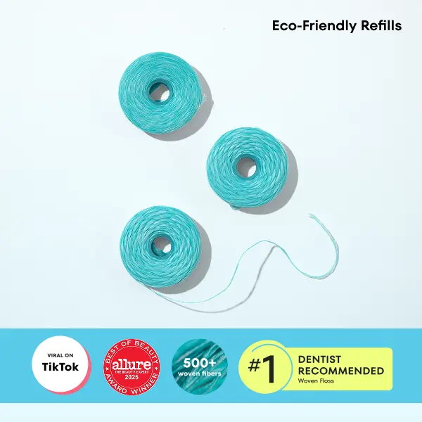 COCOLAB Cocofloss Refill Trio, Ultra-Cleansing, Dentist-Designed, Made With 500+ Woven Filaments That Scrub Teeth Clean,Eco Friendly Dental Floss Refills Coconut
