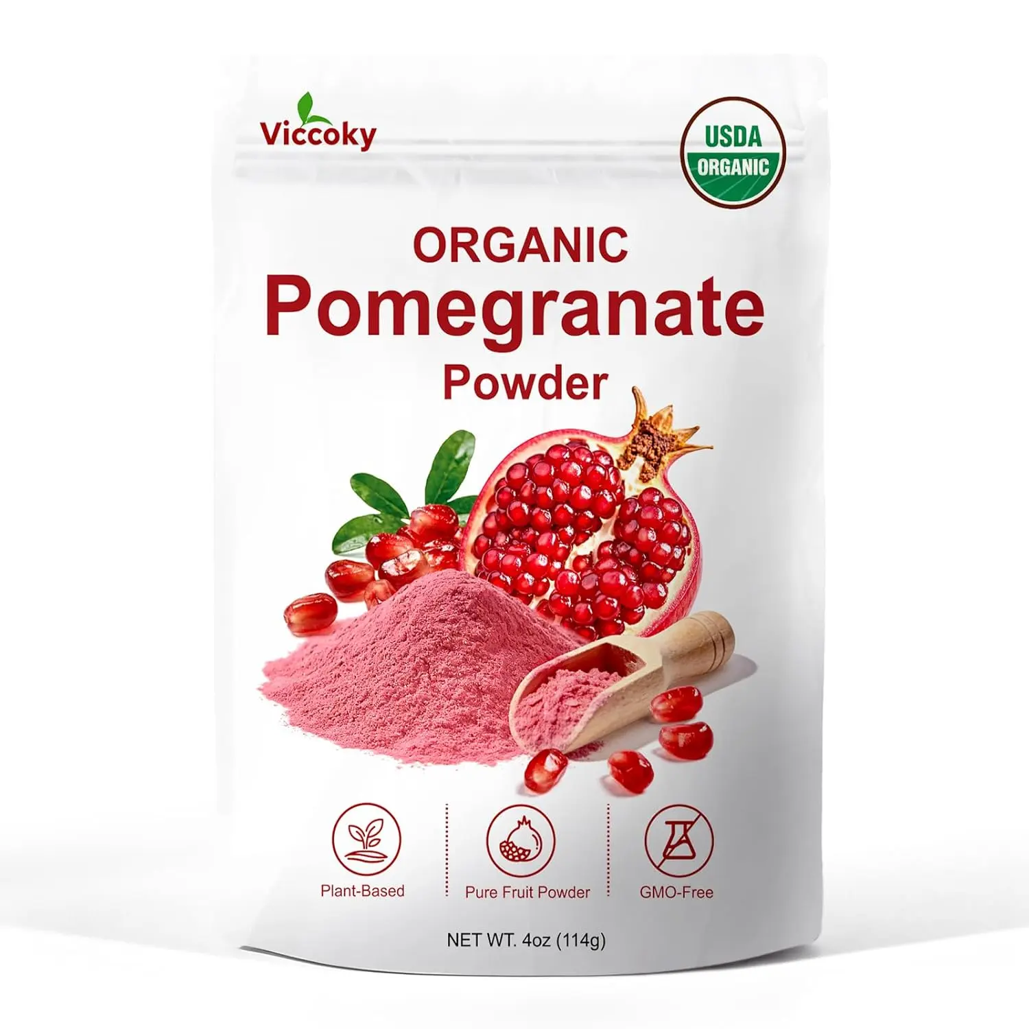 Organic Pomegranate Powder, Pure Pomegranate Juice Powder, Non GMO, Gluten Free, Vegan Superfood for Smoothies, Drinks, Yogurt & Baking, 4oz (114g)