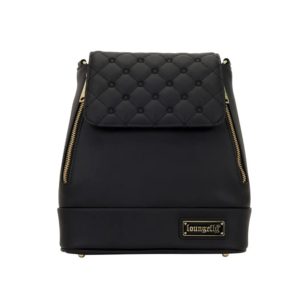 Loungefly The Lilly Black Quilted Convertible Mini Backpack - Women's Casual Purse Backpack Combo, Crossbody Bag for Luggage Use