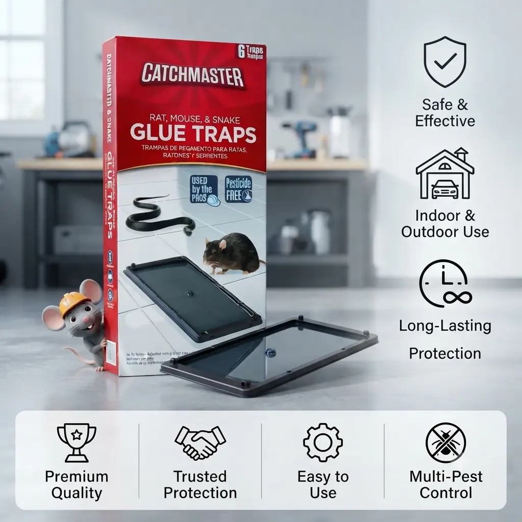 6-Pk Large Bulk Glue Pest Traps, Adhesive Plastic Trays for Home & Garage, Catcher for Rats, Snakes, Mice & Spiders, Hardware Pest Control Tools
