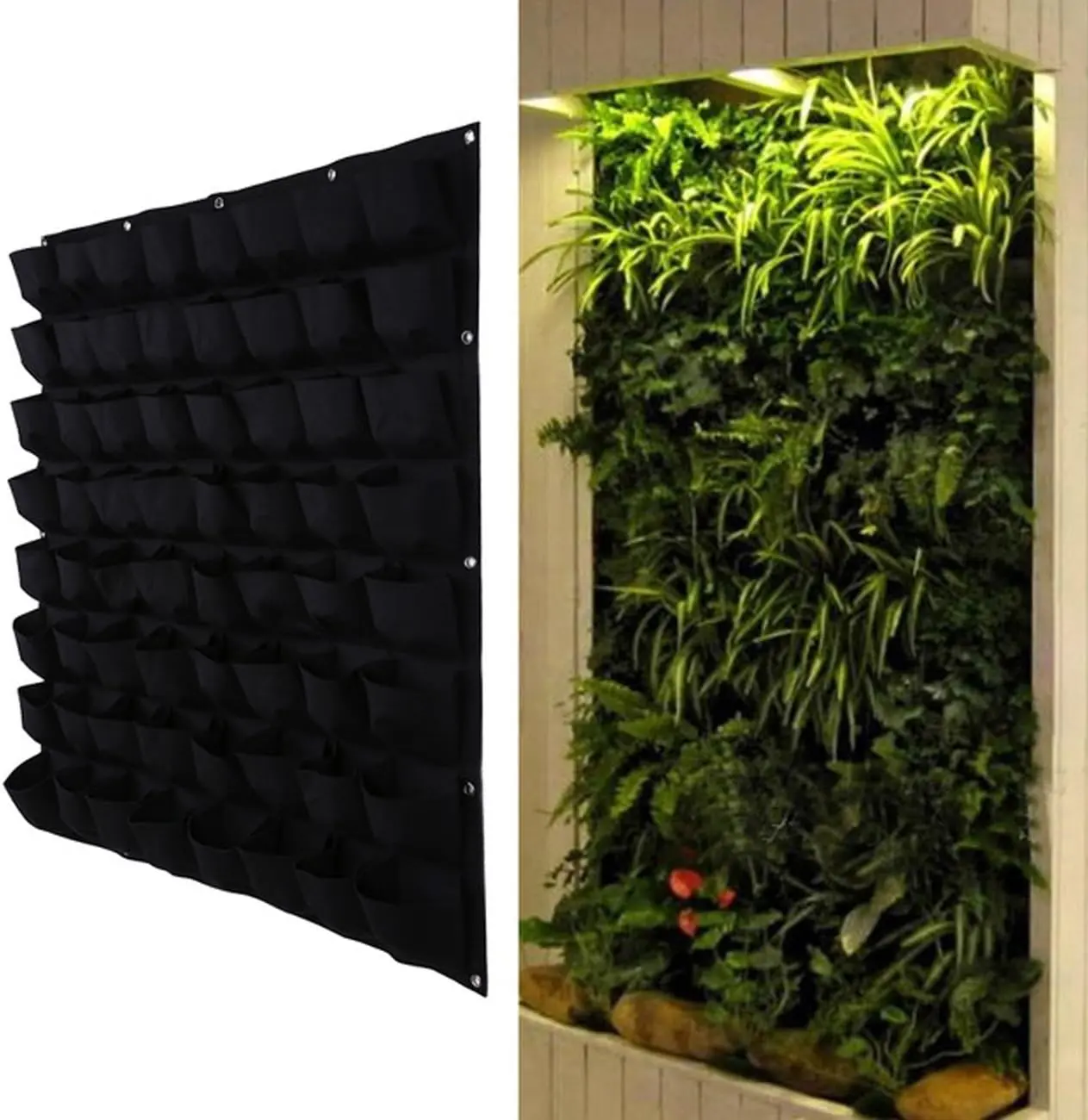 [Deals For You] Felt Fabric Vertical Wall Garden Planter Grow Bag, 39.4" x 39.4" Wall Mounting Planter with 18/36/64 Pockets for Flowers Vegetables (64 Pockets, Black)
