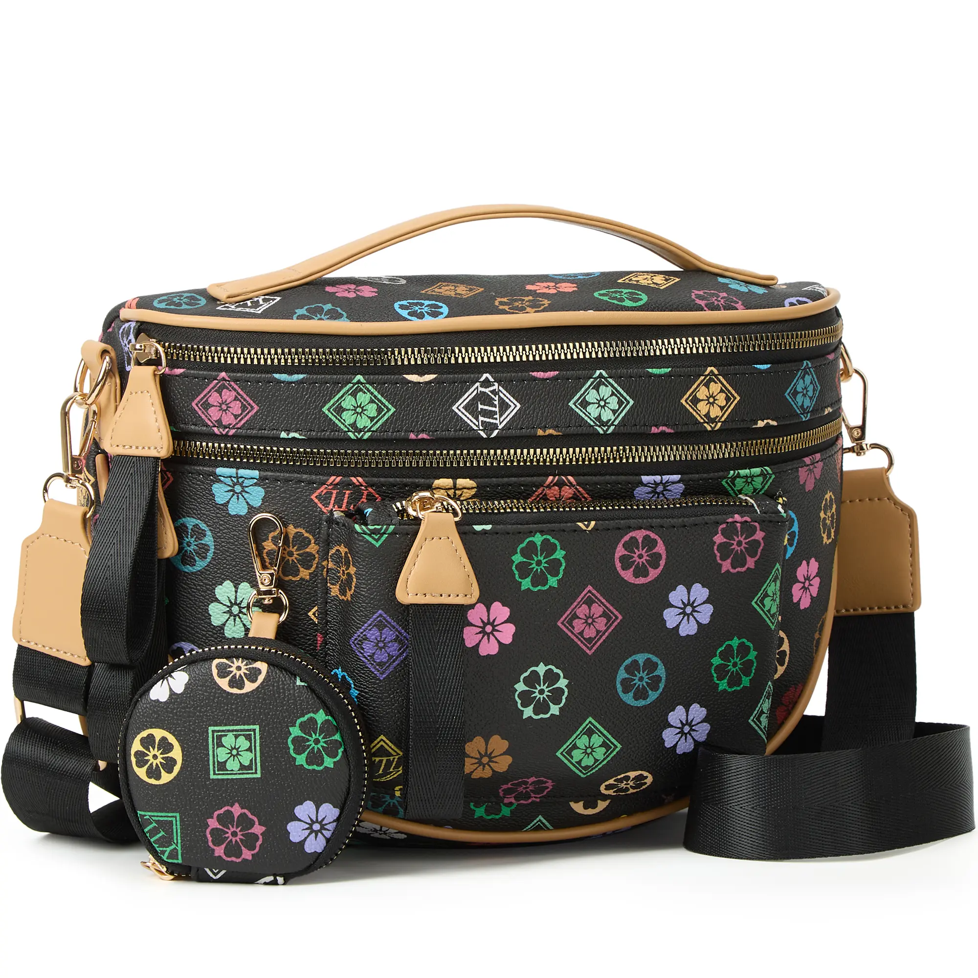 Women's Spacious Checkered PU Leather Crossbody Bag - Vibrant, Adjustable, Casual, Waterproof, Zipper-Closure Bum Bag for Summer Use