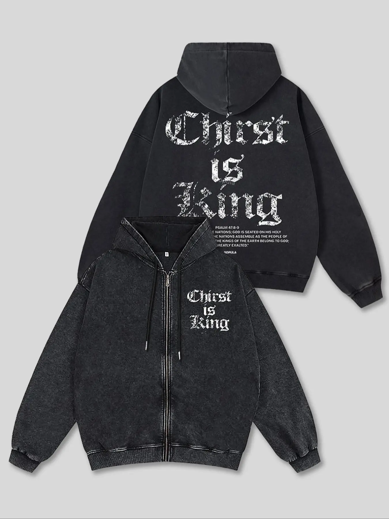 Men's Hooded Zipper Sweatshirt, Everyday Zip Up Heavyweight Cotton Graphic Print Hoodie, Fall & Winter Casual Loose-Fit Cotton Pullover, Vintage Jesus Graphic Design, Faith Based Streetwear, Ideal Gift for Holidays