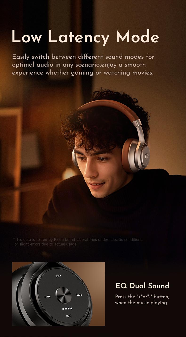 Picun P28X Wireless Bluetooth Earbud Headset, Over-ear, Bluetooth 5.3, 24H Playback, EQ Mode, Microphone, Foldable, Electronic Audio, for Travel & Gaming Audio Electronic Headphone