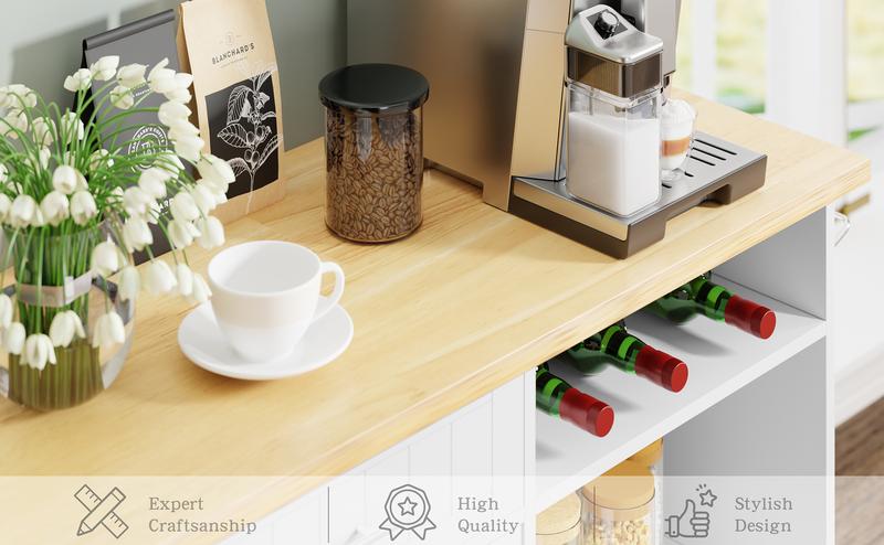 Walsunny 42'' Kitchen Island Cart Storage with Solid Wood Top - Plenty of Storage Space, Adjustable Shelf, Built-In Wheels - Cabinet, Organiser