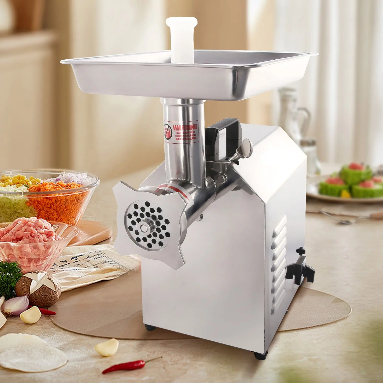 Hakka 1100W Commercial Electric Meat Grinder - 110V Plug, Stainless Steel Industrial Meat Mincer, Heavy-Duty Food Processor with 2 Grinding Plates, 1 Cross Blade, Reverse Function, 560 lbs/h Capacity for Commercial Kitchens