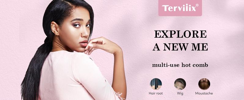 Terviiix Electric Hot Comb for Black Hair, Wigs & Beard, Anti-Scald Attachment, Straightener Comb with Keratin & Argan Oil Infused Teeth, Temperatures Adjustable, 60 Min Auto Shut Off