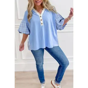Colorblock Crush Beau Blue Bubble Sleeve Blouse