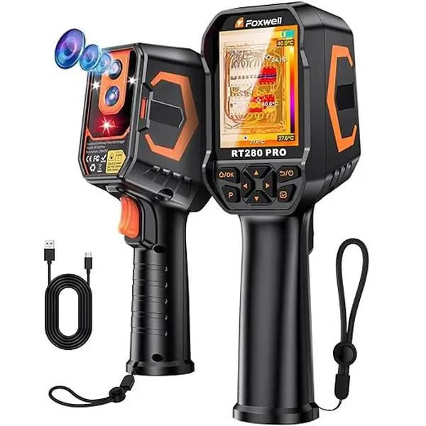 FOXWELL RT280 PRO Thermal Camera  512x384 TISR Resolution, Infrared Cameras with Laser, PC Analysis, 32GB, 640x480 Imaging Resolution, Dual-Camera Thermal Imaging Camera with 2MP Visual Camera