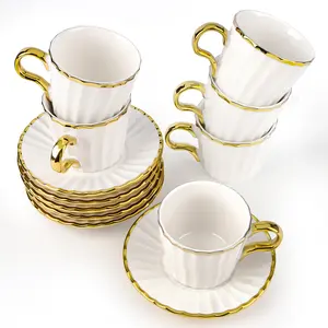 3.2oz Turkish Coffee Cup Set of 6, Cappuccino Cups Espresso Cups and Saucers Set for Party