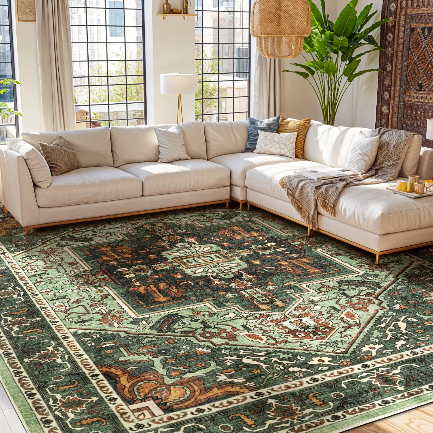 Shilucheng Neutral Vintage Absorbent Soft Rug, Machine Washable Decorative Area Rug, Non-Shedding Durable Sisal Carpet for Living Room Bedroom, Home Decor Rug, Bedroom Decor,back to school,dorm essentials,home essentials