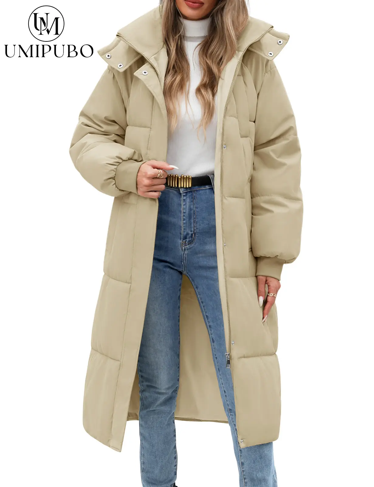 UMIPUBO Living Women's Long Quilted Jacket Coat Winter Thicken Warm Puffer Jacket Fashion Hooded Zip Up Parka Outerwear with Pockets