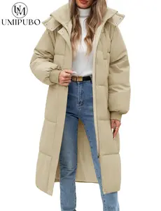 UMIPUBO Living Women's Long Quilted Jacket Coat Winter Thicken Warm Puffer Jacket Fashion Hooded Zip Up Parka Outerwear with Pockets