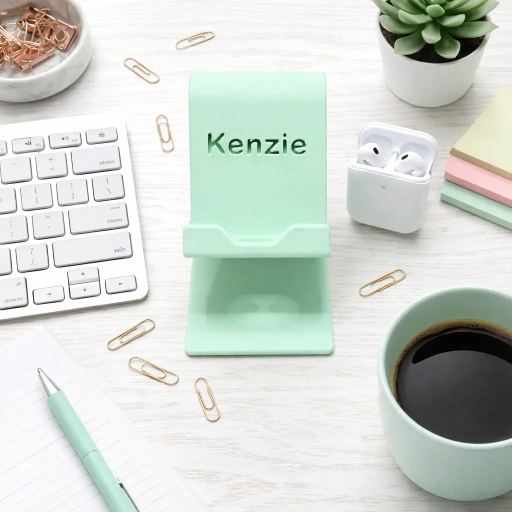 Personalized 3D Printed Cell Phone Holder with Custom Name – Desk & Nightstand Phone Stand