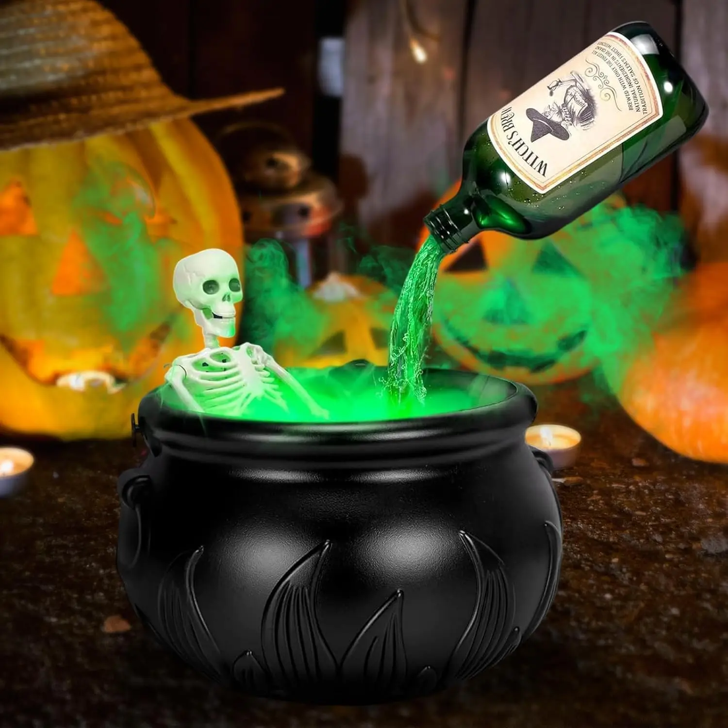 Halloween Fall Gift  Halloween Decorations Indoor - DIY Floating Potion Set with Witches Cauldron and Mist Maker - Spooky Vintage Black Plastic Bowl Hocus Pocus Party Decor for Home Table Mantel Kitchen Room
