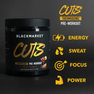 BLACKMARKET LABS CUTS Thermogenic Pre-Workout 30 Servings Aesthetic Defined Confident Energy Sweat Focus Power