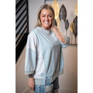 Easel Gingham Bow Pullover