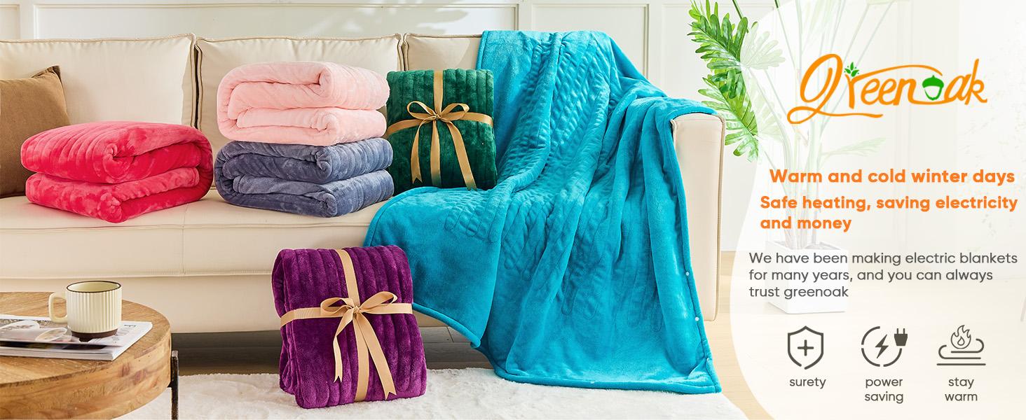 greenoak Heated Blanket Electric Throw 50"X60", Heating Blanket with 10 Heat Levels 8 Hours Auto-Off,Fleece Soft Christmas Blanket,Gifts for Grandma Seniors Mom, Misty Grey