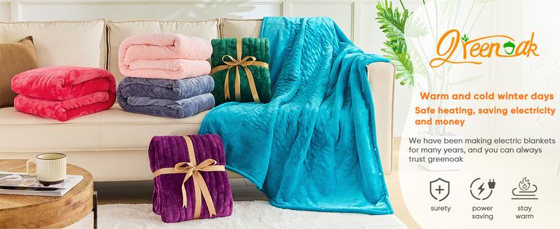 greenoak Heated Blanket Electric Throw 50"X60", Heating Blanket with 10 Heat Levels 8 Hours Auto-Off,Fleece Soft Christmas Blanket,Gifts for Grandma Seniors Mom, Misty Grey