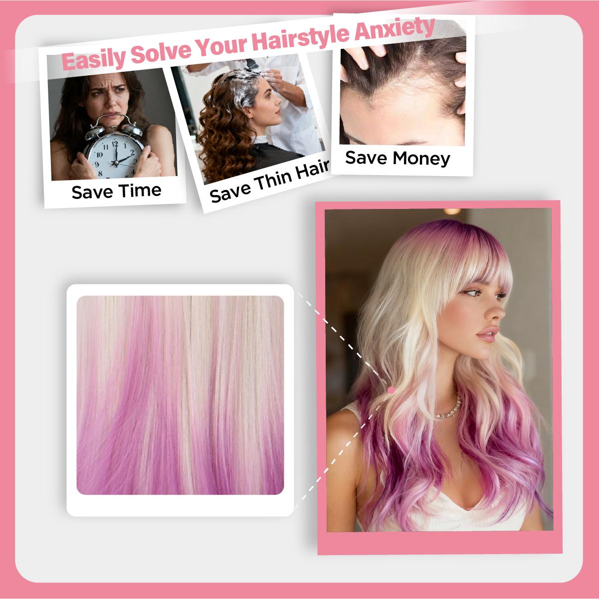 SMILCO/28Inch Pink/Orange Platinum Highlights with Bangs Long Synthetic Wig for Cosplay and Festivals/SM393