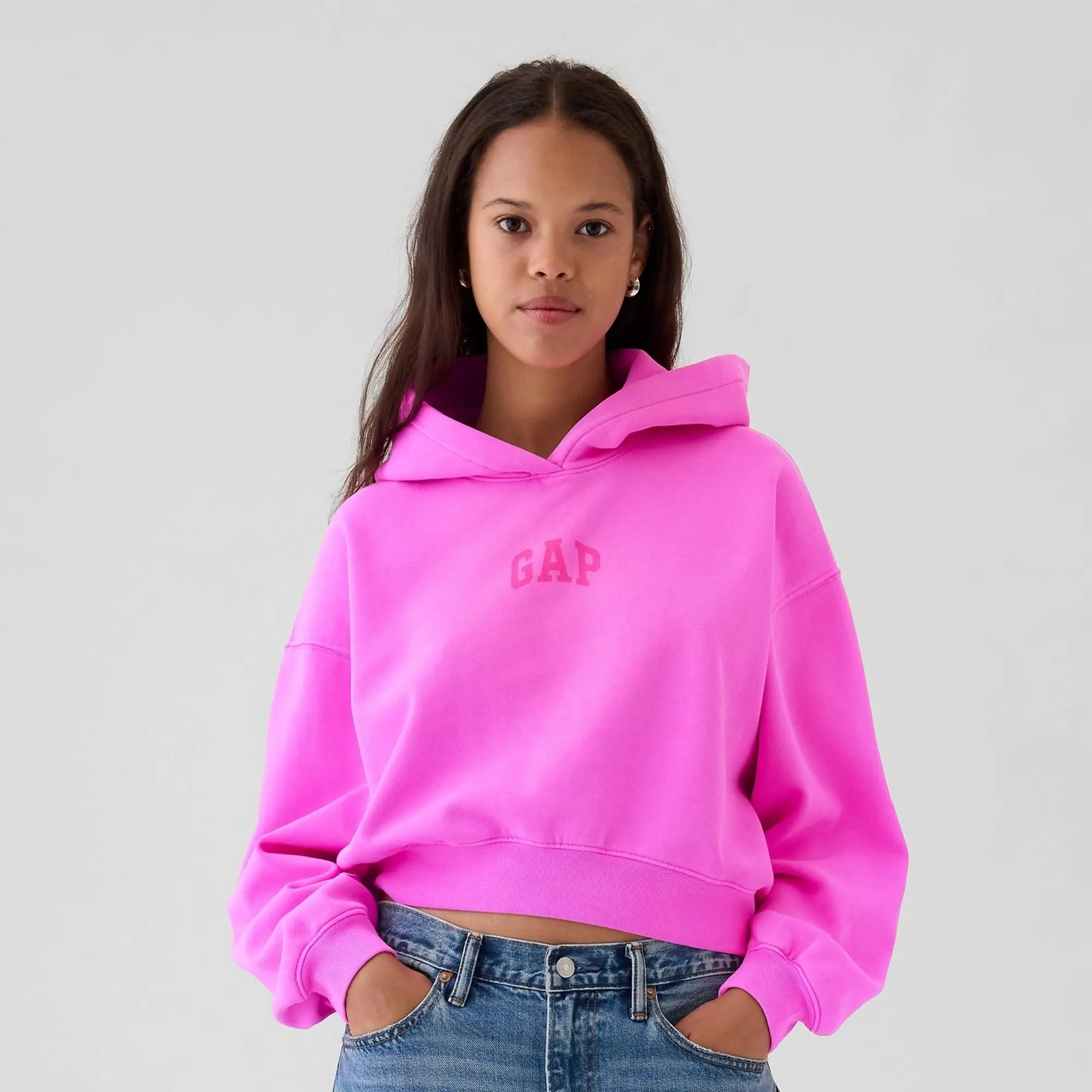 Women's Gap Oversized Cropped Fleece Pullover Hoodie, Waist-Length