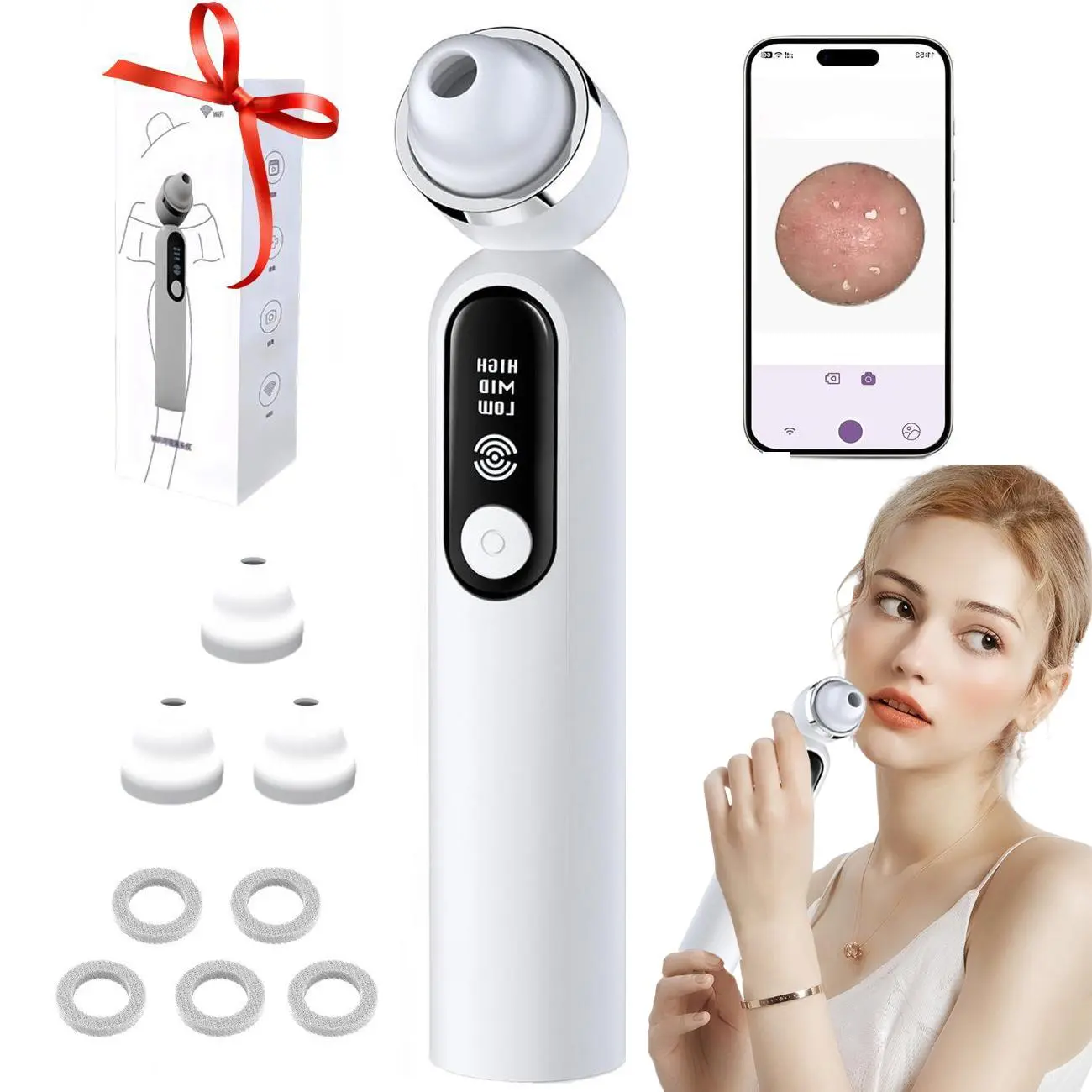 Visual Blackhead Vacuum Cleaner Vacuum Facial Pore Cleaning Tool, with 3 vacuum suction and 3 FDA food grade silicone probes, USB rechargeable,  suitable for both men and women, Blackhead Remover Tool