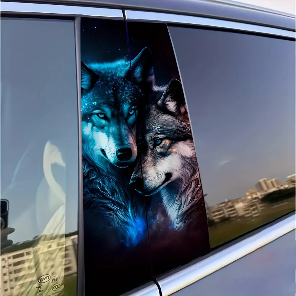 Wolf Car Window Stickers Set of 2, Durable Vinyl Material, Easy Application, Glossy Finish, Animal Theme, Blue Design, Universal Car Sticker, Car Decals, Automotive Decals, Automobile Decals, Sticker For Cars