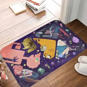 Adventure Time Galaxy Cartoon Style Floor Mat  Colorful Cosmic Character Print  Soft Nonslip Durable Material  Perfect for Bedroom  Living Room  Game Room  Office  and Gift Décor Use
