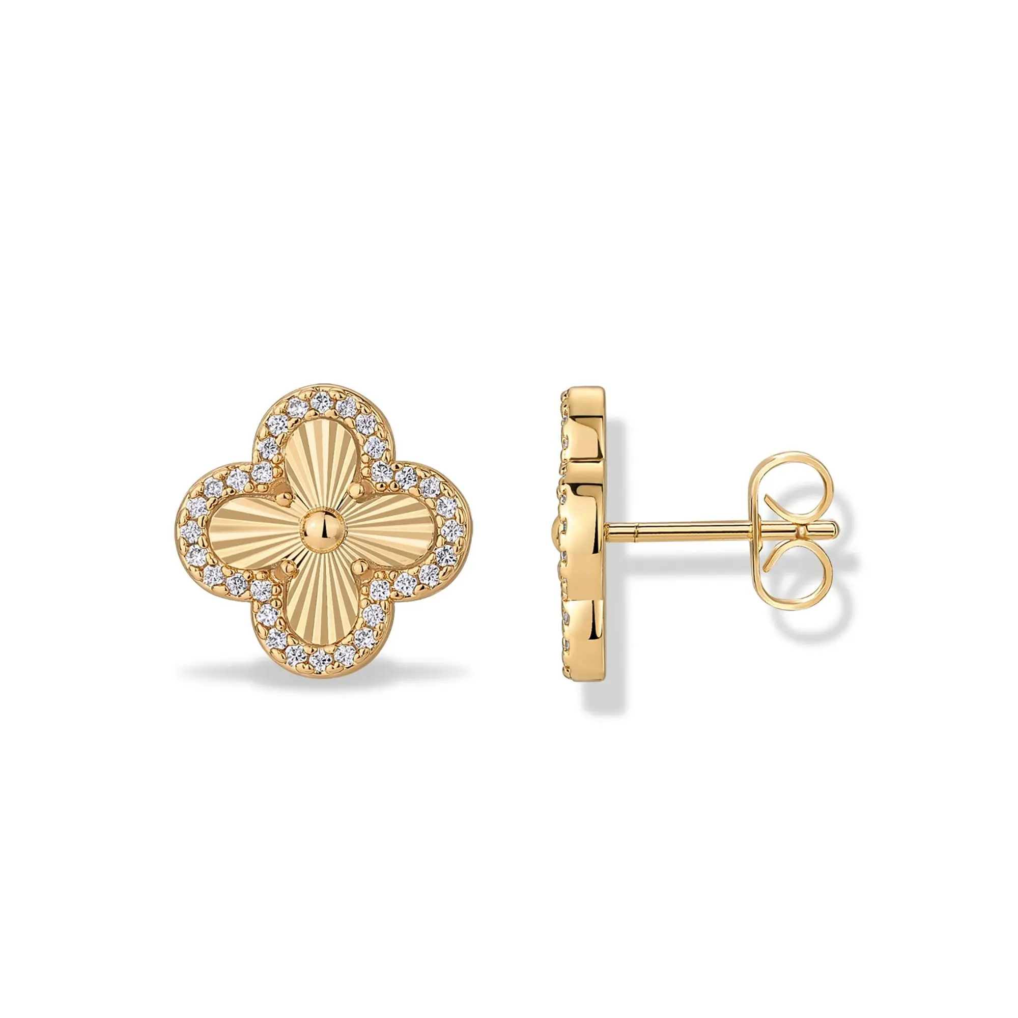 PAVOI Gold Clover Earrings for Women, 14K Plated Cubic Zirconia Four Leaf Clover Studs, Hypoallergenic Earrings with 925 Sterling Silver Posts