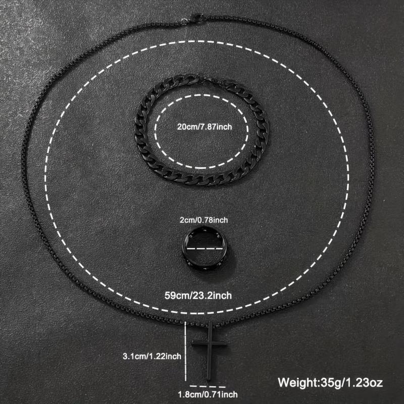 3-Piece Cross Jewelry Set – Vintage Minimalist Necklace, Bracelet, & Ring, Unisex Accessory for Everyday Wear, Perfect for Gifting & Stylish Daily Looks