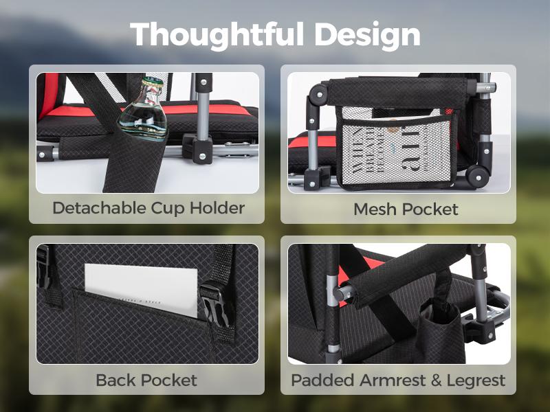 [live]Folding Stadium Seat Bleacher Chair with Cup Holder, Mesh Bag and Hide Hooks, Portable Stadium Chair with Back and Cushion