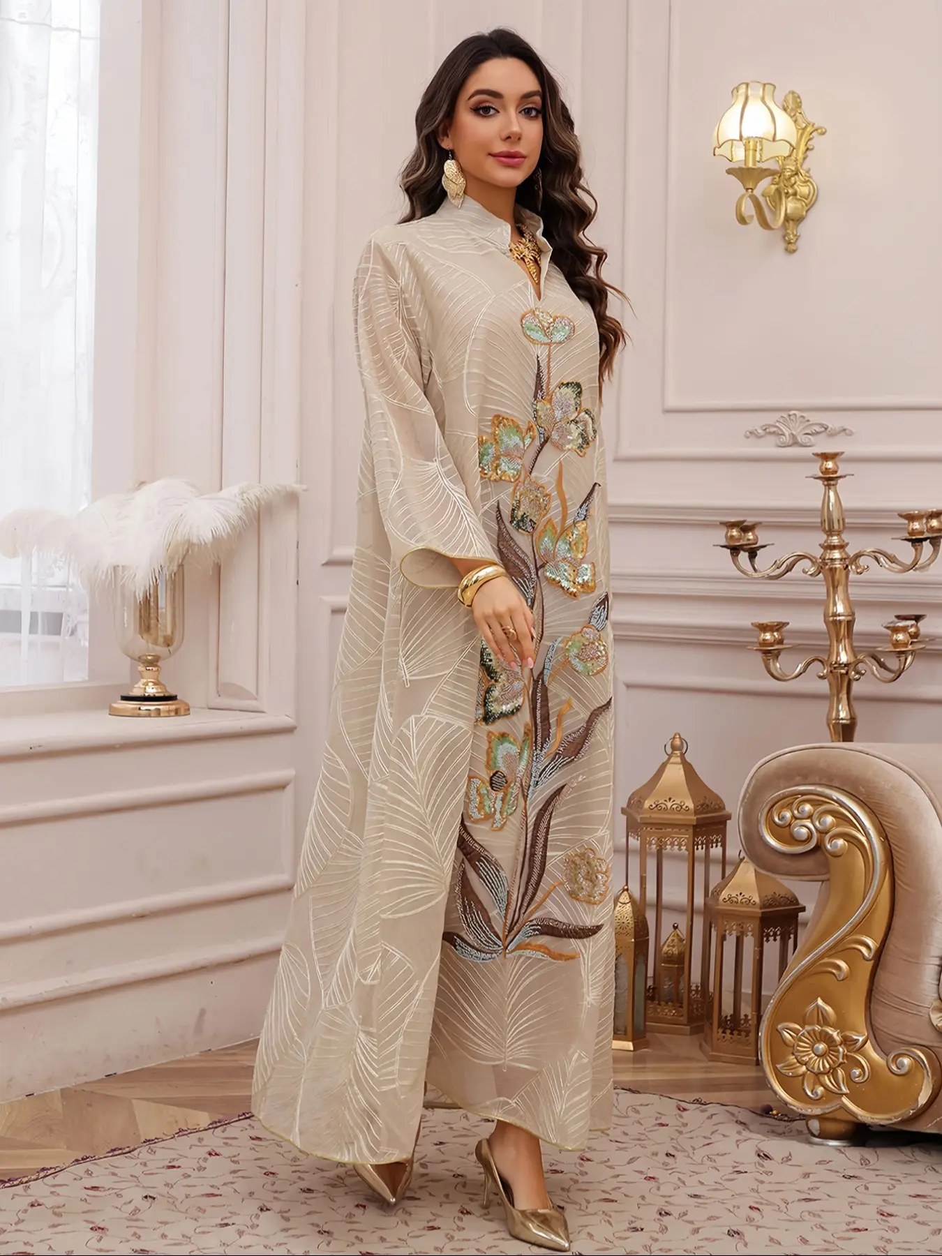 Ramadan Dubai Embroidered Sequin Long Dress, Loose-Fitting Modest Abaya for Muslim Women, All Seasons Jalabaya Party Wear, Loose Abayas, Muslim Clothing