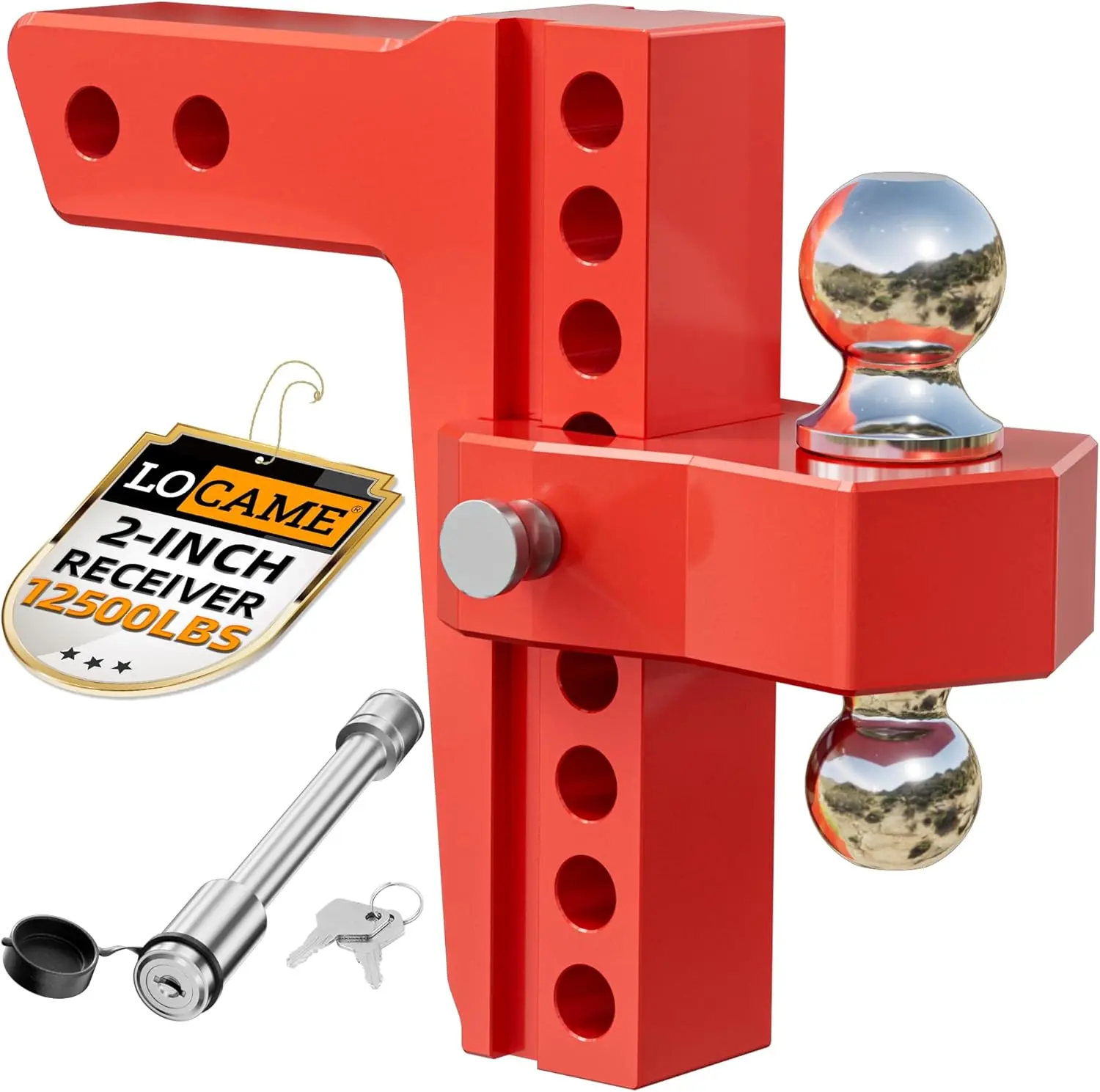 LOCAME Adjustable Trailer Hitch, Fits 2-Inch Receiver Only, 8-Inch Drop/Rise Aluminum Drop Hitch,12,500 LBS GTW-Tow Hitch for Heavy Duty Truck with Double Stainless Steel Locks, Red, Cars accessories