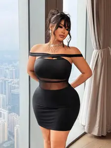 [HILLAR] Plus Size Women's Black Sexy Short Mesh Sheer High-End Dress, New Arrival 2026Valentine's Day