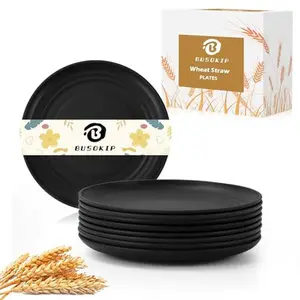 5.7 Inch Dessert Plates Set of 8, Unbreakable Wheat Straw Plate Appetizer Plates, Plastic Plates Reusable, Microwave & Dishwasher Safe Mini Plate for Kitchen (Black)