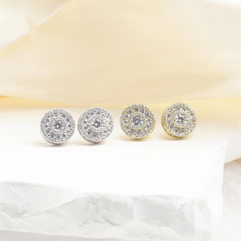 Delzzad 18K Gold-Plated Hip Hop Bling Out Circular Stud Earrings Lab-Created Moissanite Stud Earring S925 Sterling Silver Moissanite Jewelry Perfect Birthday Mother’s Day Christmas Gift for Men Women Wedding Set