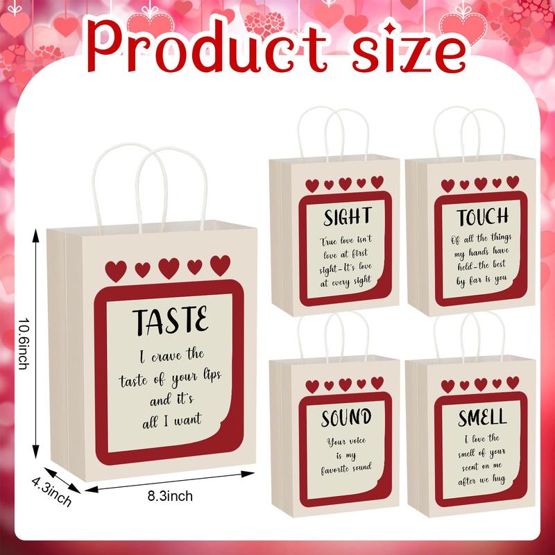 Valentines 5 senses Gift Bags for Her Sight Smell Touch Taste Sound Goodie Bags with Handles Tissue Paper,Birthday Party Gift Idea,Present Wrappings for Girlfriend Couple,Galentine's Day Mother's Day Birthday Wedding Party Gift,Valentine Gift Exchange