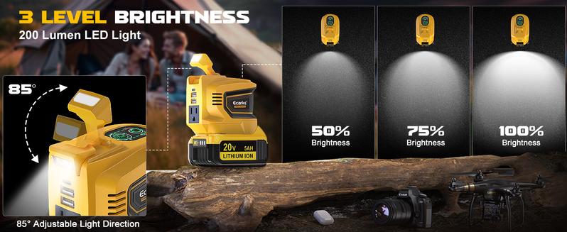 200W Power Station Compatible with Dewalt 20V Battery,  Power Inverterwith a 5AH Battery & a Charging Station, Power Bank DC 20V to AC 110V-120V, with 2 USB-A & 1 Type-C & 1 AC Outlet