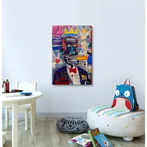 Framed Banksy Funky Graffiti Basquiat Canvas Wall Art - Cool Teen Boys Game Room Colorful Painting Wall Decor Prints For Bedroom,living Room Home Office Artwork