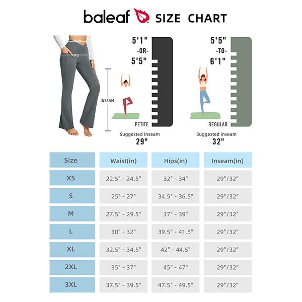 baleaf 29''/32'' inseam Flare Leggings multi-colors Women's High Waist Crossover Yoga Pants Casual Workout Bell Bottom Leggings with Pockets