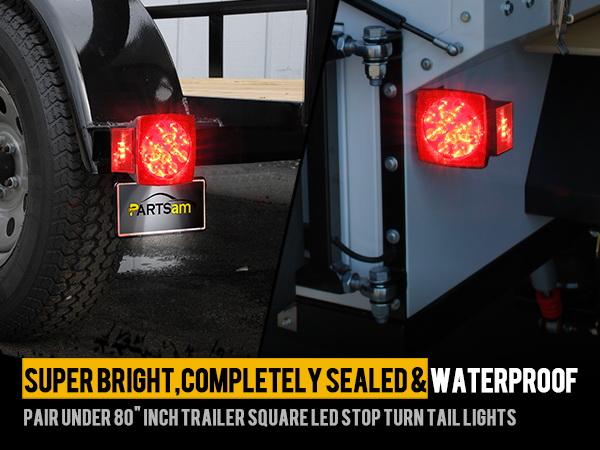 Partsam Submersible Square Red Led Trailer Tail Lights, IP68 Waterproof, DOT Compliant